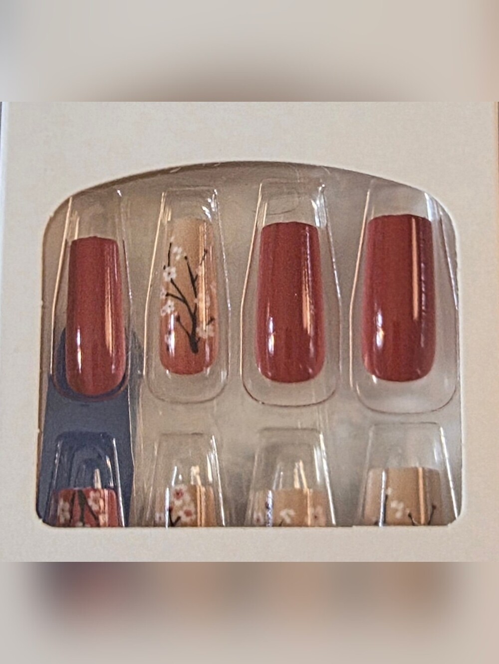 Rust Floral Press-On Nails - Neutral Rose Set